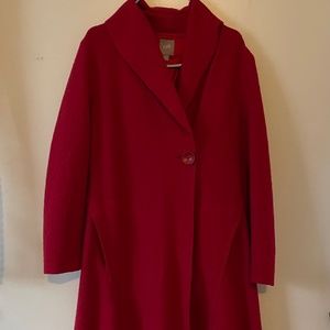 J Jill Womens Red Wool Blend Wrap Coat Mid Length Pockets Small